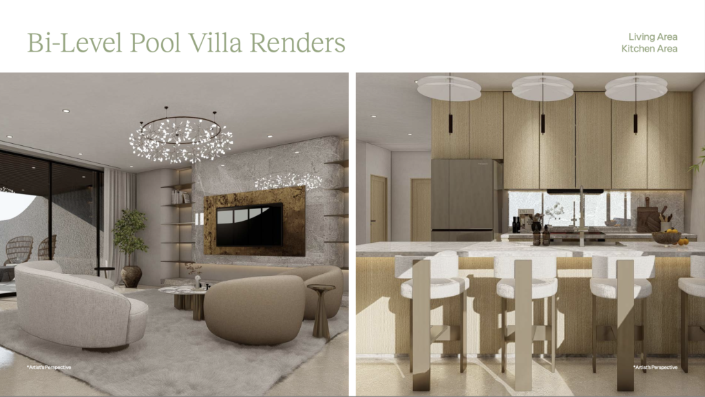 The Rise at Monterrazas Bi-Level Pool Villa Living Kitchen area