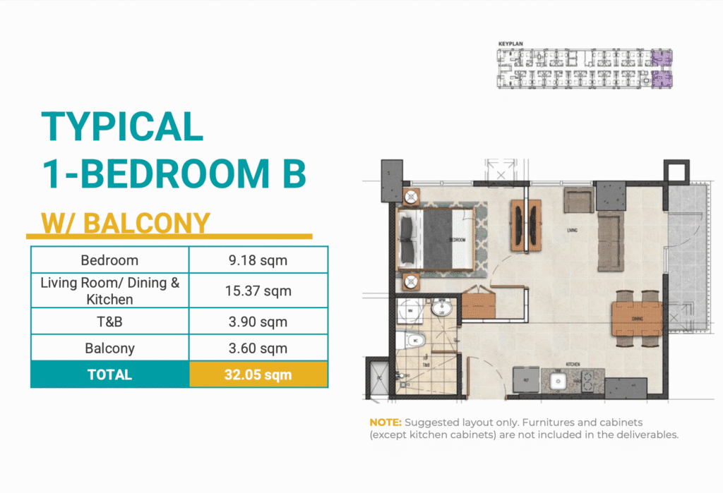 1BR unit layout 2 w Balcony - CMT Palawan