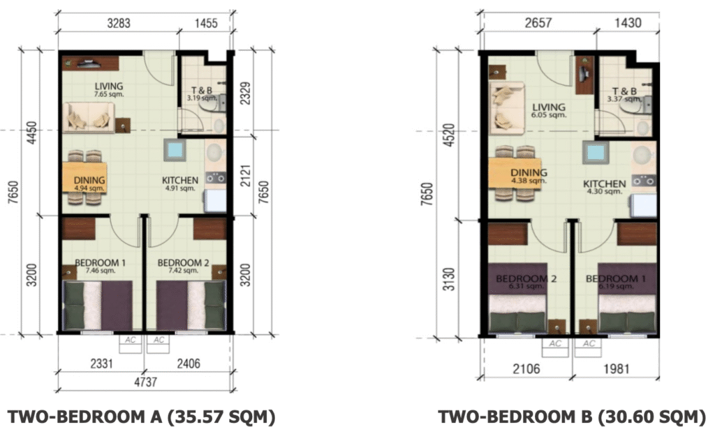 Urban Deca Homes Banilad Condo 2-Bedroom Unit Layout