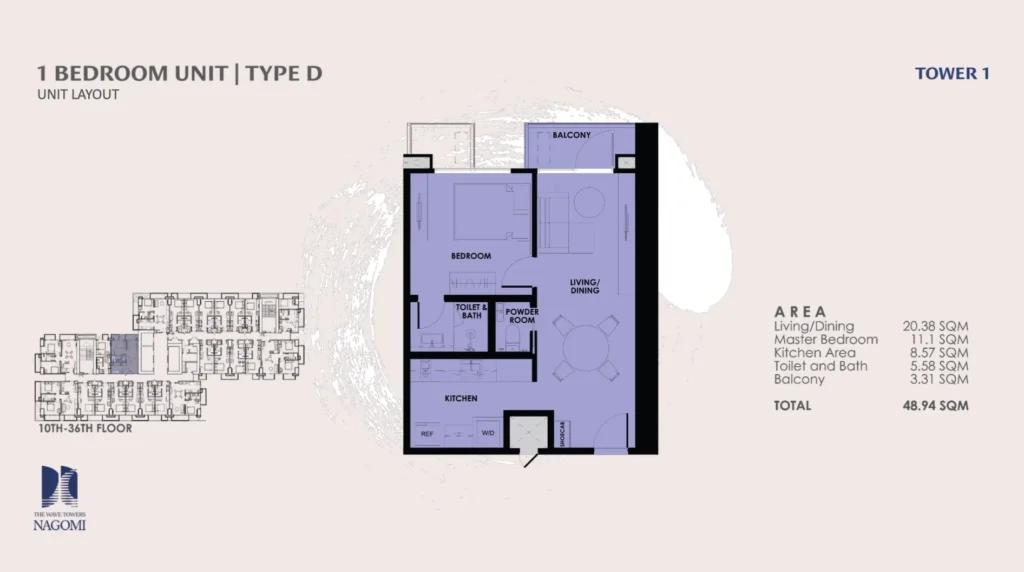 The Wave Towers One-Bedroom Unit Layout