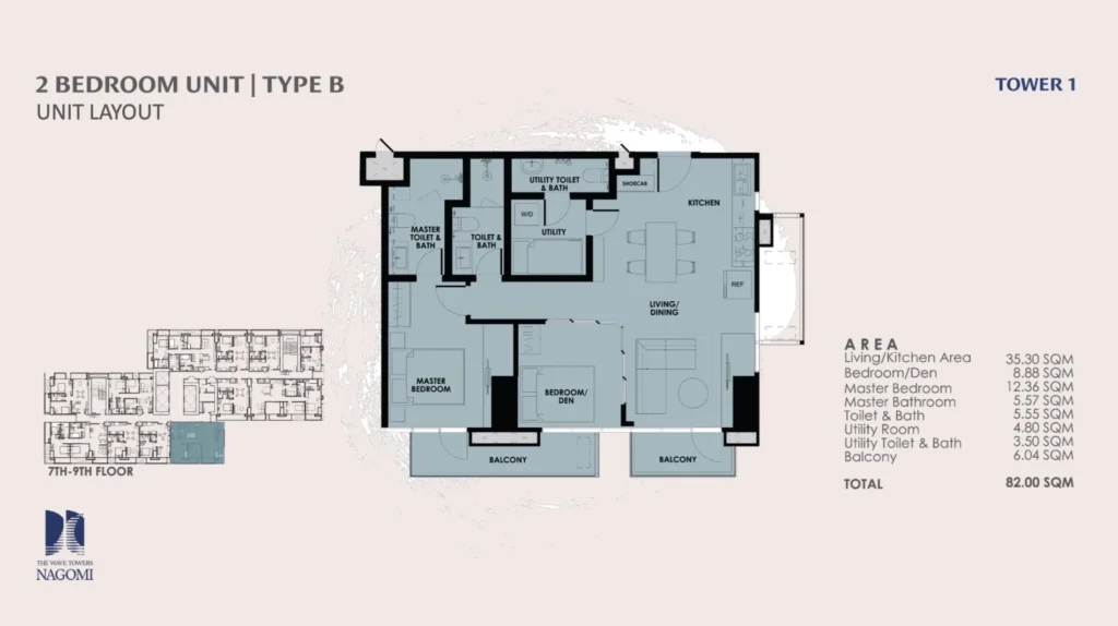 The Wave Towers Two Bedroom Unit Layout