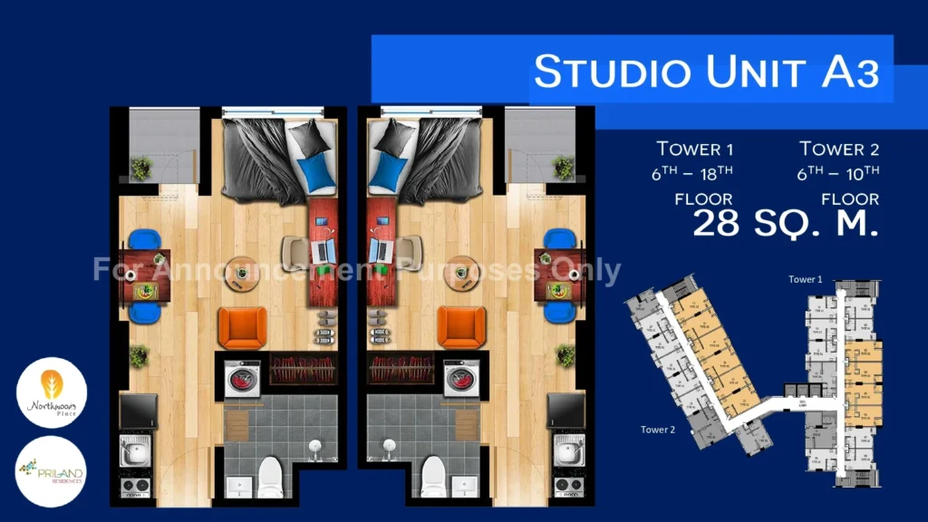 Northwoods Place Studio unit. A3